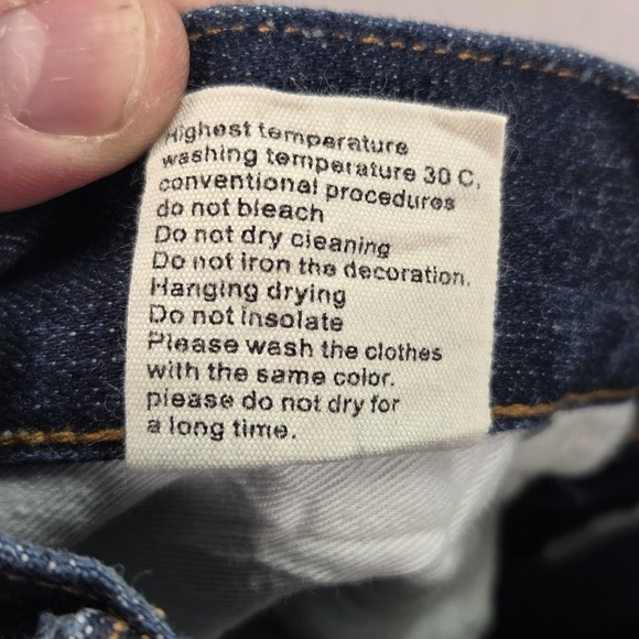 Selvedge Jeans Mens Dark Wash Blue Relaxed Tapered Altered Hem Fits 30x25 - Picture 15 of 16